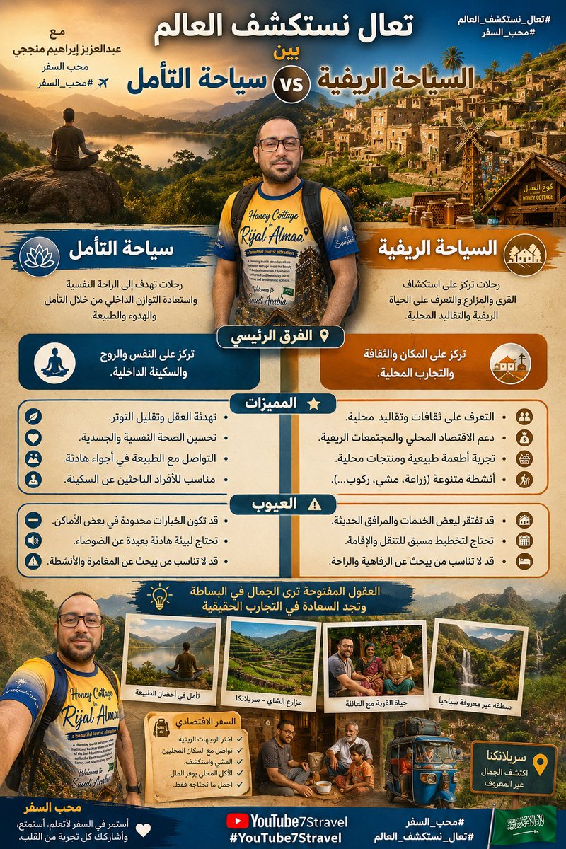 travel2lover's tweet photo. تمثل السياحة الريفية وسياحة التأمل مزيجاً مثالياً للابتعاد عن صخب المدن تعتمد السياحة الريفية على الانغماس في الطبيعة والحياة الزراعية المحلية بينما تركز سياحة التأمل على السلام الداخلي واليقظة الذهنية. كلاهما يوفران فرصة فريد لتجديد النشاط وصفاء الذهن في أحضان الطبيعة #محب_السفر https://t.co/qzKxEAT1uS