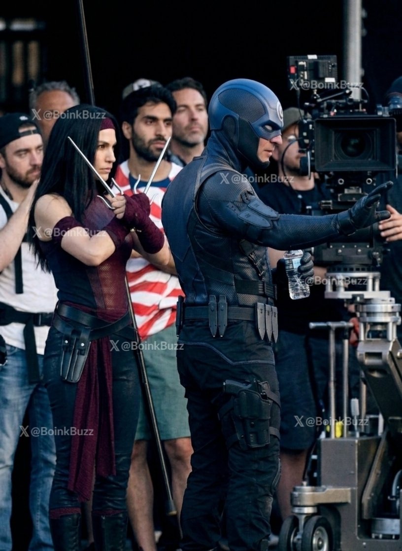 BoinkBuzz's tweet photo. Daredevil, Elektra &amp; Bullseye on set of 'DAREDEVIL: BORN AGAIN' Season 3🔥😱 https://t.co/M9dgIFHkr6