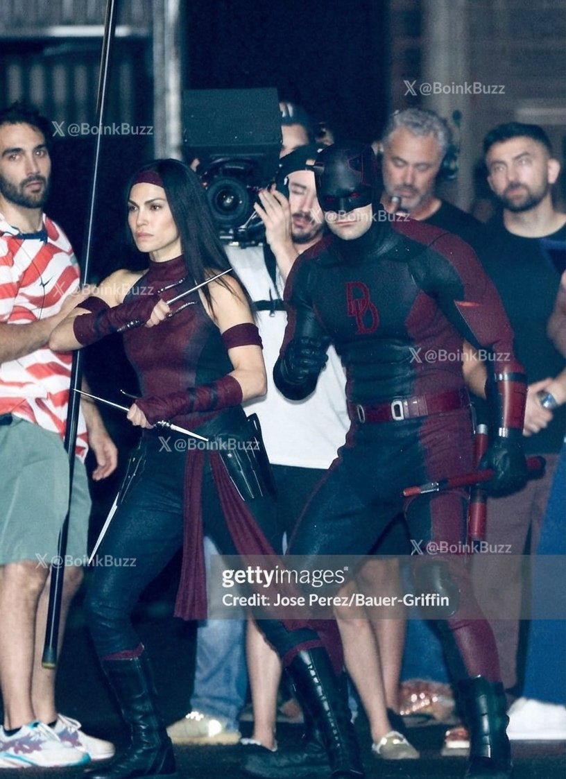 BoinkBuzz's tweet photo. Daredevil, Elektra &amp; Bullseye on set of 'DAREDEVIL: BORN AGAIN' Season 3🔥😱 https://t.co/M9dgIFHkr6