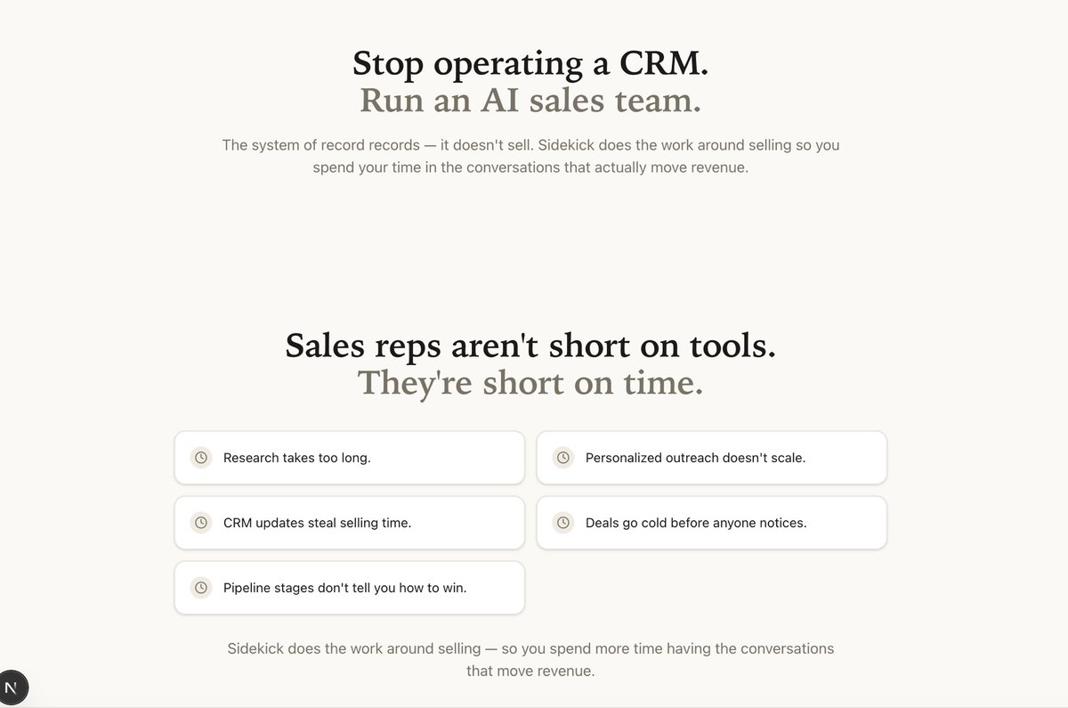 lucaswbuilds's tweet photo. Sales reps do not need another CRM. I am building an Ai teammate that helps them find warm reasons to reach out, follow up at the right time, and keep deals moving. 

CRM takes.
My tool gives back. https://t.co/uCPeQ7NPxV