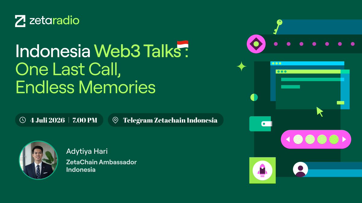 harrykweb3's tweet photo. 🎙 ZETA RADIO: Indonesia Web3 Talks
One Last Call, Endless Memories 🟩

Setiap perjalanan pasti memiliki akhir, begitu juga perjalanan saya bersama ZetaChain Indonesia 🇮🇩

Mari bergabung di Community Talk terakhir untuk ngobrol santai seputar update terbaru ZetaChain.... https://t.co/rHYyXeAzUU