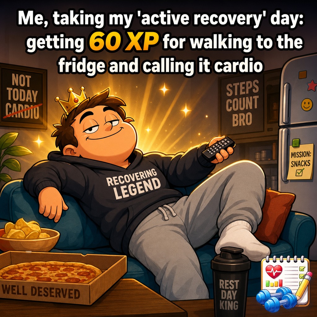 CjlyteJason's tweet photo. logging 14 steps to the fridge as zone 2 cardio today. my active recovery strategy is simply unmatched. #restday #activerecovery https://t.co/1mSC04hAoy