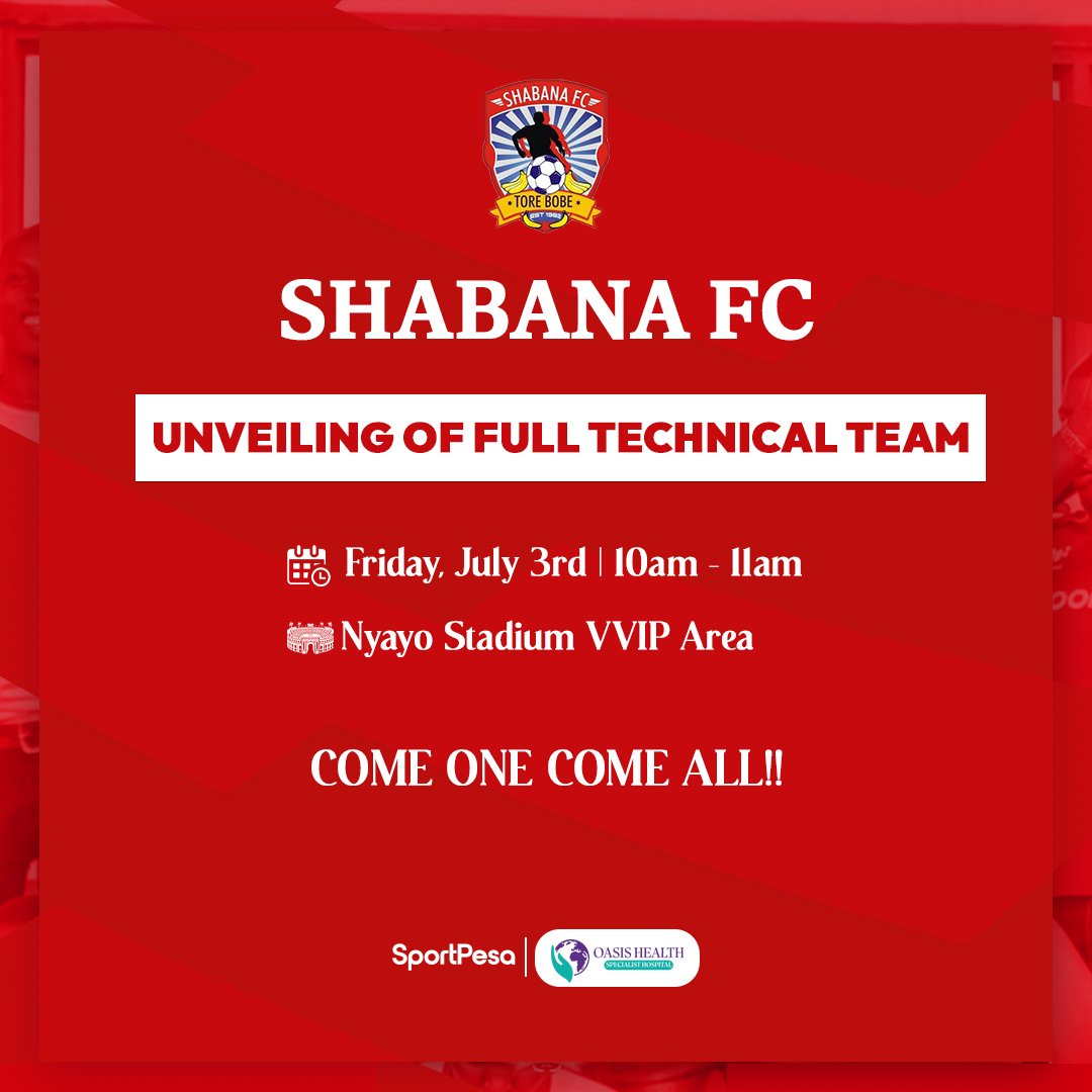 Shabanafckenya's tweet photo. 𝐂𝐥𝐮𝐛 𝐮𝐩𝐝𝐚𝐭𝐞

The countdown is officially underway,  let's make tommorow a memorable one.

🩺 Oasis Specialist Hospital 

🤝 @SportPesa

#SportPesaNaShabana https://t.co/f0XlqLkCm2