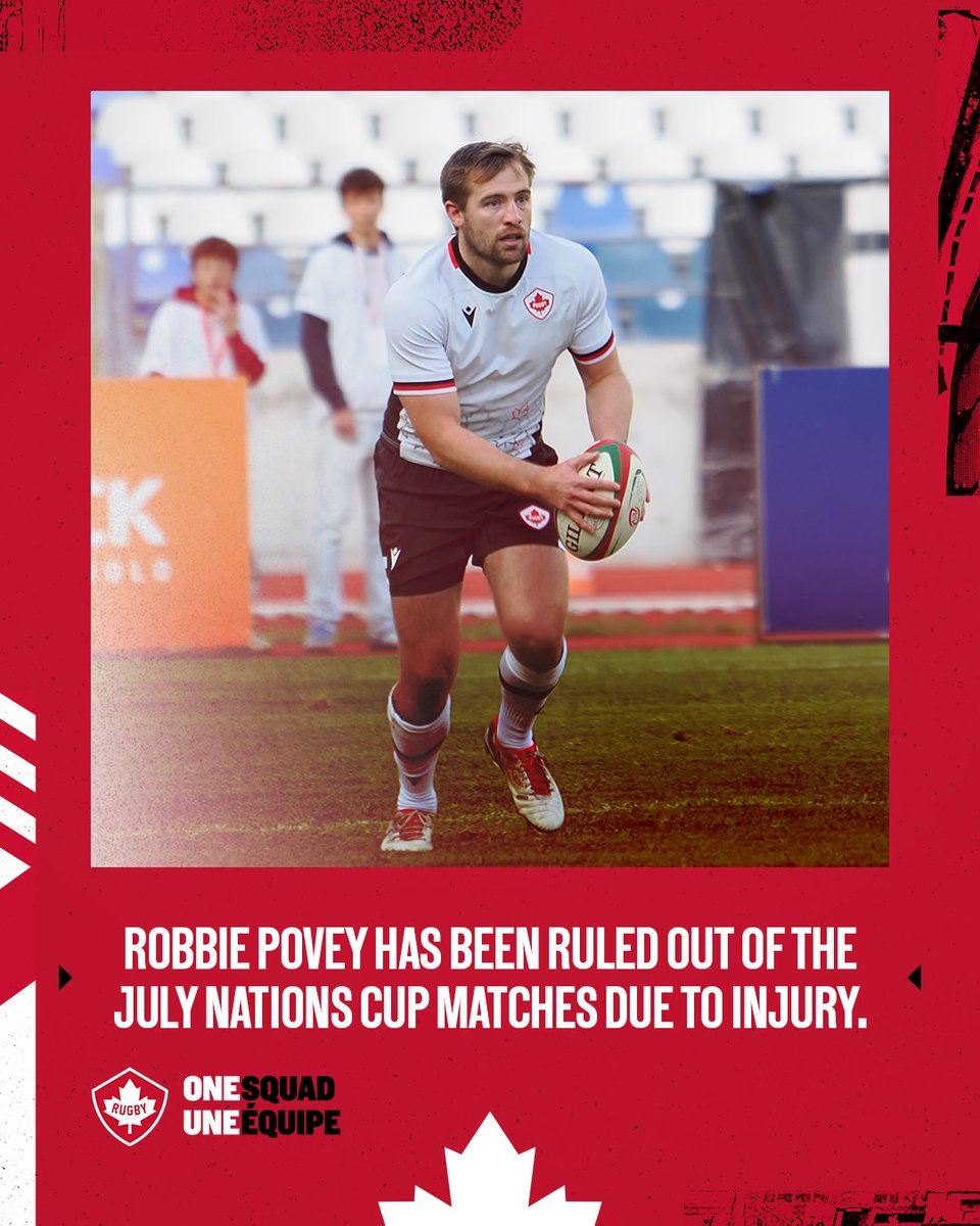 RugbyCanada's tweet photo. Robbie Povey has been ruled out of the July World Rugby Nations Cup matches due to injury. Wishing you a speedy recovery Robbie! 🇨🇦

Lockie Kratz has been called into the squad as a replacement.

#RugbyCA | #OneSquad | #NationsCup https://t.co/WXDFWt0vjv