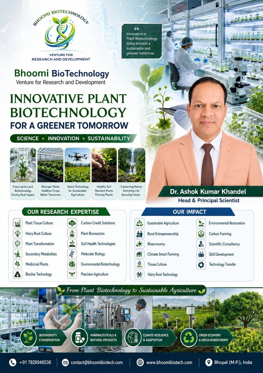 BhoomiBioTechX's tweet photo. 🌱 Science for Sustainable Agriculture.

Bhoomi BioTechnology is advancing Plant Tissue Culture, Biochar, Carbon Credit Solutions, Precision Agriculture &amp; Climate-Smart Farming.

#Biotechnology #Agriculture #Innovation #Biochar #Sustainability https://t.co/7ibKWIi6U0