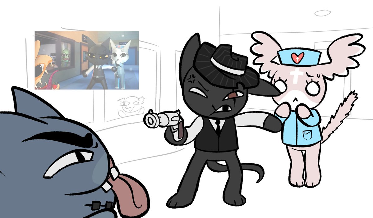 rosedelvxe's tweet photo. zodiac and marshmallow gets jobs #animalhospital #mewgenics https://t.co/aQfyYegJZp