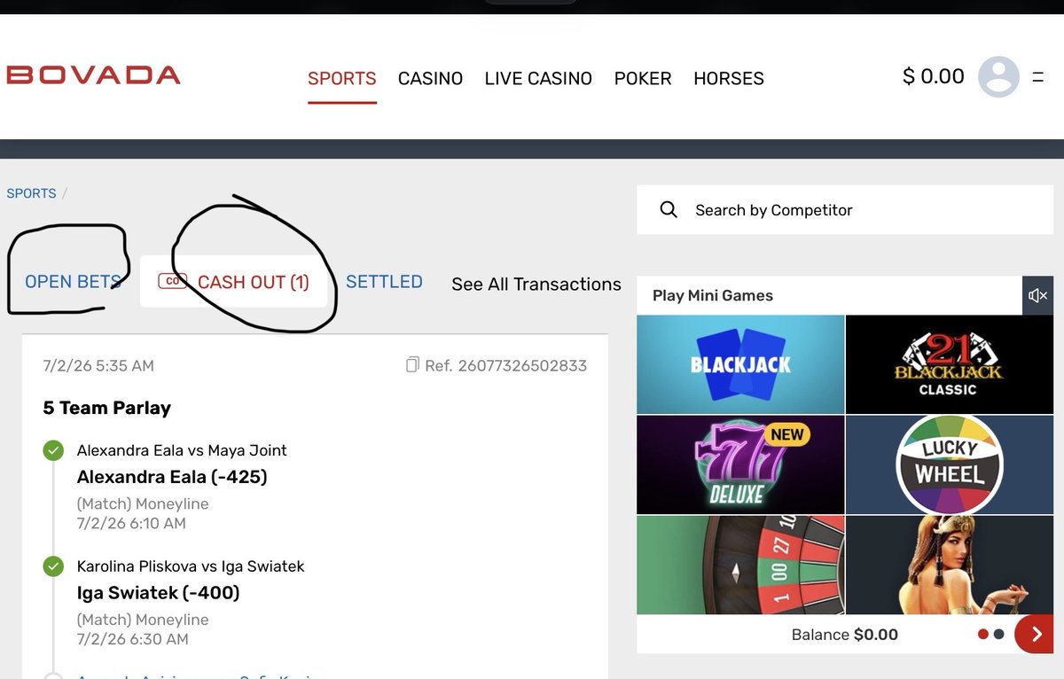 BravesTide's tweet photo. @BovadaOfficial You guys are fucking scum bags. I used your early cashout option as seen by my screenshot and now your team is saying there is no record of it and graded it as a loss. if there’s no record then what the fuck is this picture of https://t.co/9fGBwksQz3