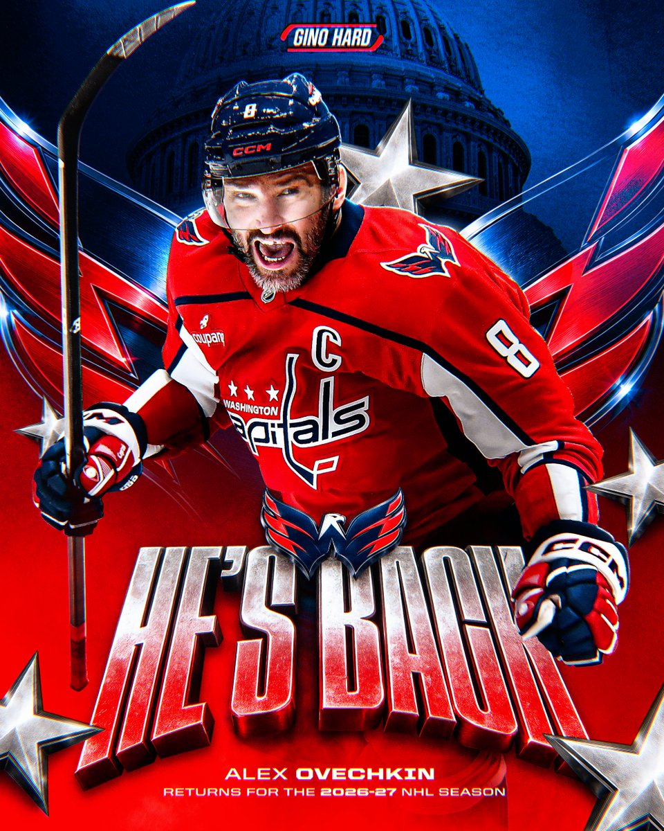 GinoHard_'s tweet photo. BREAKING: Alex Ovechkin is returning for a 22nd NHL season 🤯

The greatest goalscorer in hockey history isn't done yet 🔥 https://t.co/6yQ58UROmX