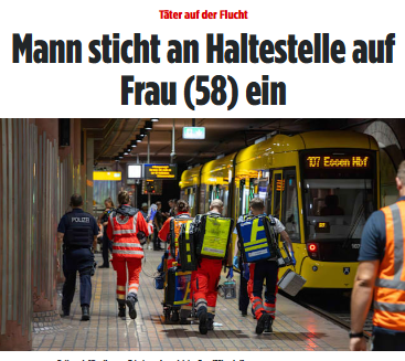 Taykra's tweet photo. #Essen: Plötzlich zückte der Angreifer ein Messer und stach mehrfach auf eine Frau (58) ein! An der U-Bahnhaltestelle Viehofer Platz wurde eine obdachlose Frau heimtückisch mit einem Messer attackiert. Laut Zeugenaussagen sprach der Mann Arabisch. https://t.co/kCwVoLqu7E https://t.co/B1R2UVCnCT
