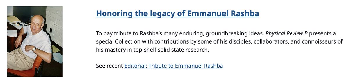 PhysRevB's tweet photo. #RASHBA25: Physical Review B honors the legacy of Professor Emmanuel Rashba. A special Collection of #PRBPerspectives from collaborators & admirers celebrates his enduring influence & the warm memories he leaves behind.
➡️ https://t.co/EFKese3OTj
@APSPhysics #condmat #physics https://t.co/oRSJkjDG45