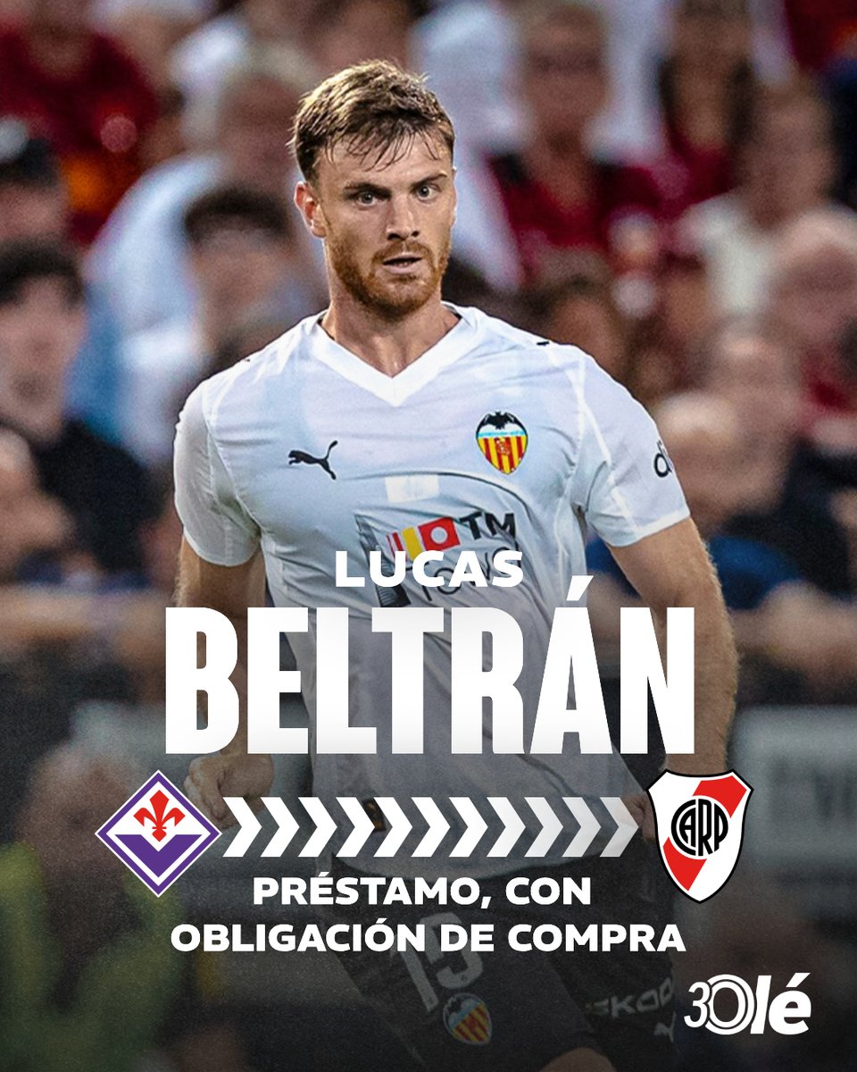 DiarioOle's tweet photo. ⚪🔴 ¡LUCAS BELTRÁN ES NUEVO JUGADOR DE RIVER!

▶️ Mediante un comunicado oficial, el club confirmó la incorporación del delantero de 25 años al Millonario

✍️ El atacante llega a préstamo hasta el 30 de junio de 2027, con obligación de compra, y se sumará a los entrenamientos del plantel profesional en Alicante

💰 La cifra final por la que se hizo la operación les cerró a todas las partes: River lo incorpora a préstamo hasta diciembre con un cargo de u$s 500 mil y una obligación de compra de u$s 6,7 millones por el 54% de la ficha que deberá ejecutarse a partir del primer día del 2027. Ahí, firmará contrato hasta diciembre del 2029. Un paquete total que rondará los u$s 7,25 millones