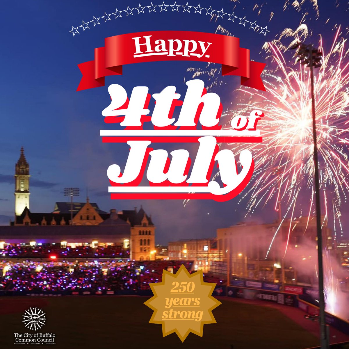 BFLO_CC's tweet photo. Happy Independence Day! 

As we celebrate our nation's 250th anniversary, we honor the courage and vision of our nation's founders.

We wish everyone a safe and joyous Fourth of July! 🇺🇸🎆🎇 https://t.co/CTmHyx4CNs