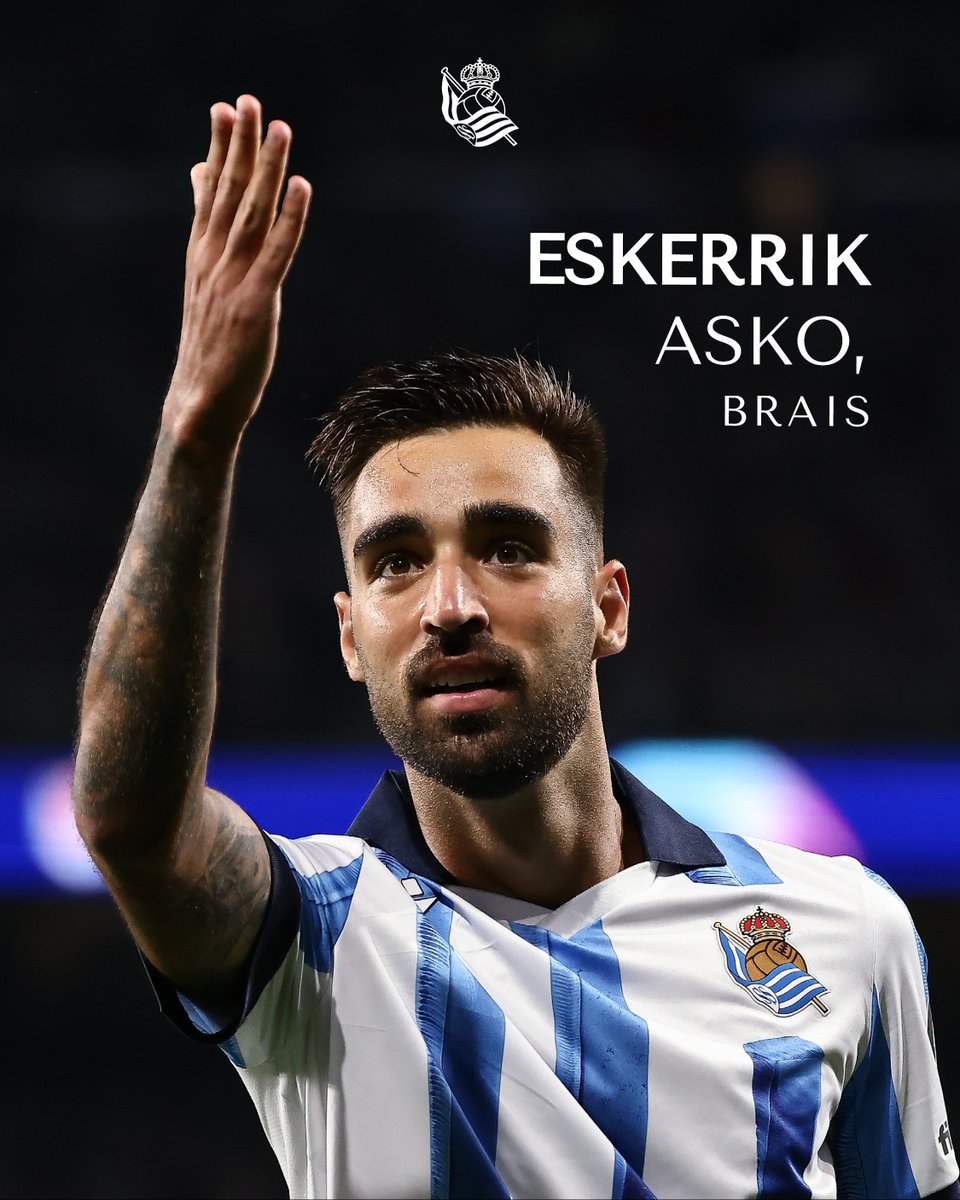 RealSociedad's tweet photo. ℹ 𝗕𝗿𝗮𝗶𝘀 𝗠𝗲́𝗻𝗱𝗲𝘇, traspasado al @ColumbusCrew. Uno de los artífices de los recientes éxitos del club txuri urdin. Eskerrik asko eta zorte on, Brais!