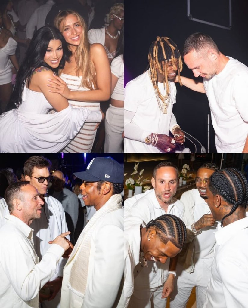TheePopCore's tweet photo. Cardi B, Tate McRae, Lil Wayne, Jay-Z, Tom Brady, Quavo, Lil Baby and Travis Scott spotted living it up at Michael Rubin’s legendary All-White party. https://t.co/HOFFl6TkbY
