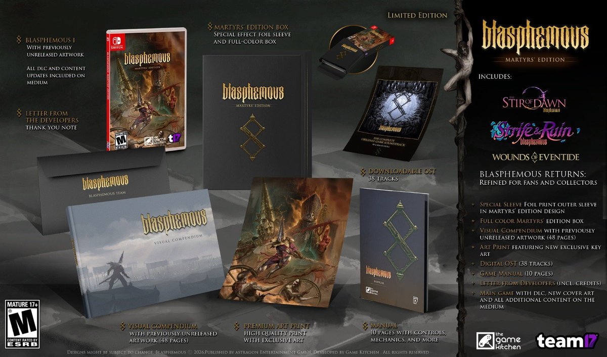 PhysicReleases's tweet photo. Pre-order Blasphemous Martyr's Edition - Nintendo Switch
Amazon: https://t.co/PPaZT1Syb8 (not live yet)
LBG: https://t.co/ThHqNLy64i
VGP: https://t.co/3vZ5FwzuT5 #ad #NSW https://t.co/uLM5Peiwlq