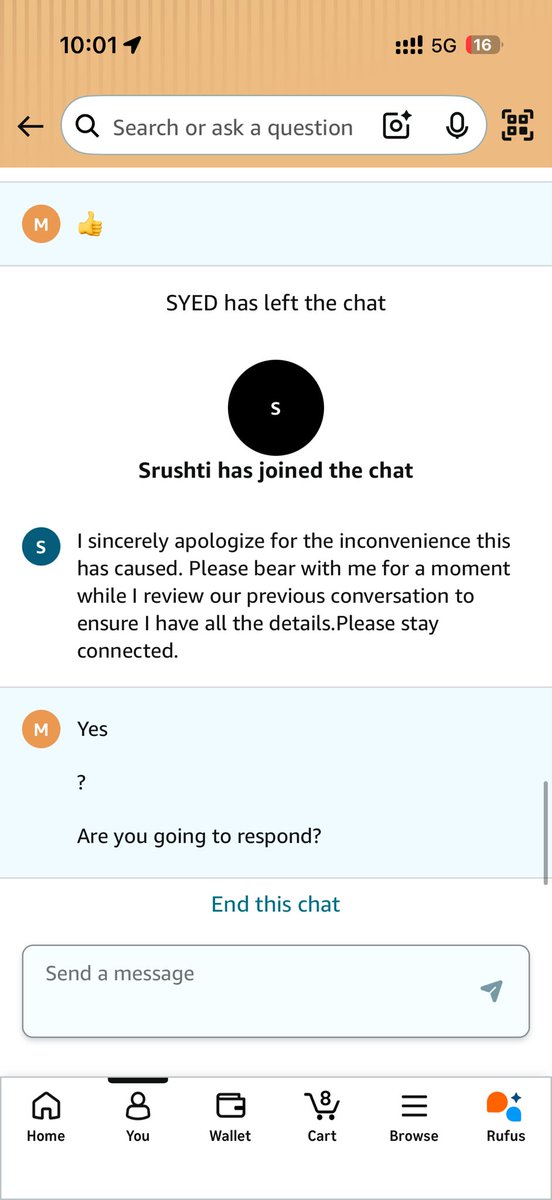 dystopic_ofc's tweet photo. In the past 2 months I have had an issue with over 15 orders. Spoken to your escalation teams and nothing has changed. This is how your escalation teams behave. After paying to be a prime member and being told 1 day delivery I have been fighting for 5 days for it.@jagograhakjago https://t.co/7cqDh4RTiV