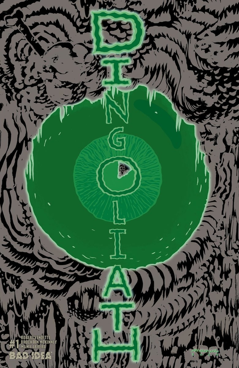 badideahello's tweet photo. Next Wednesday, DINGOLIATH #1, the launch of BAD IDEA's all-new monsterverse hits the stands.

And it's bringing with it the first in a line of brand-new, cutting-edge Glow-in-the-Dark covers!

But this isn't your typical, modern Glow-in-the-Dark. The kind that barely glimmer when you shut off the lights.

This actually GLOWS.

And it's the first in a line of Glow-in-the-Dark covers, marking our biggest books of the summer -- DINGOLIATH #1, BANANA NUMBER ONE #1, OLYMPUS SAGA: MEGALITH #0, and of course WARBIRD #1.

https://t.co/6SGdWNmQOH