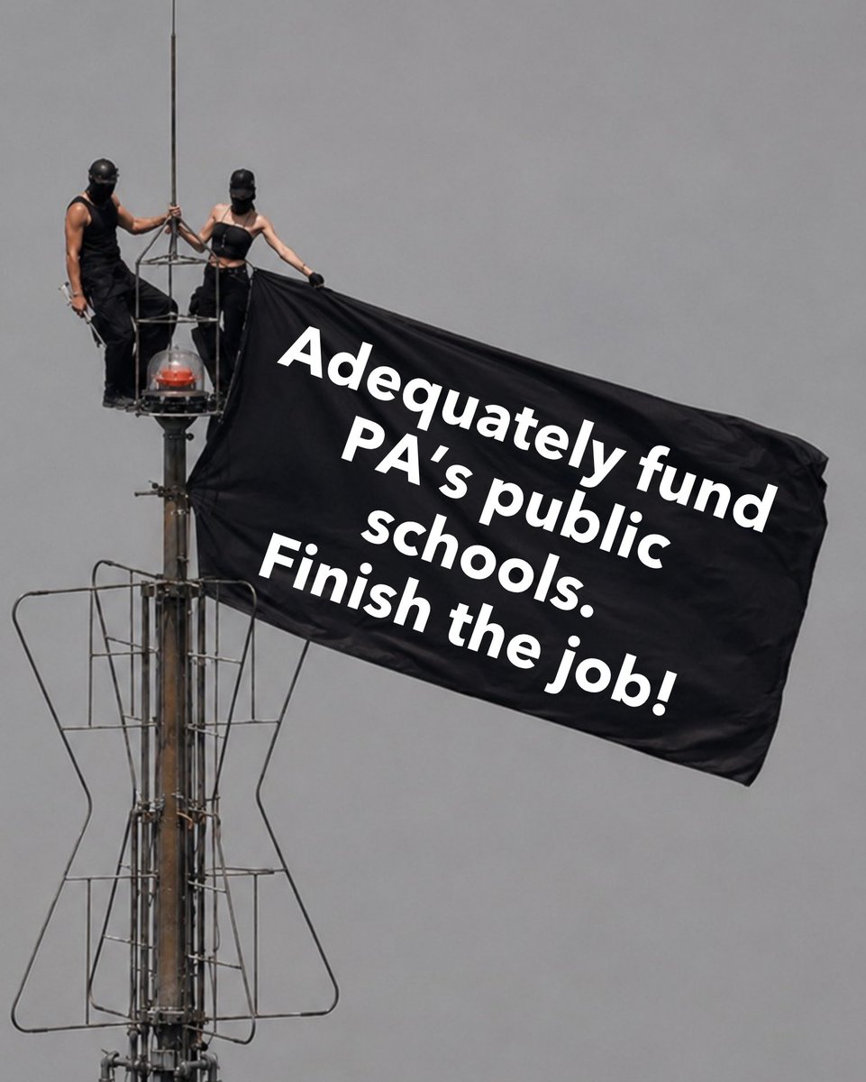 PASchoolsWork's tweet photo. We'll shout it from the rooftops: It's time to finish the job and adequately fund PA's public schools! https://t.co/B6rHkeX25d