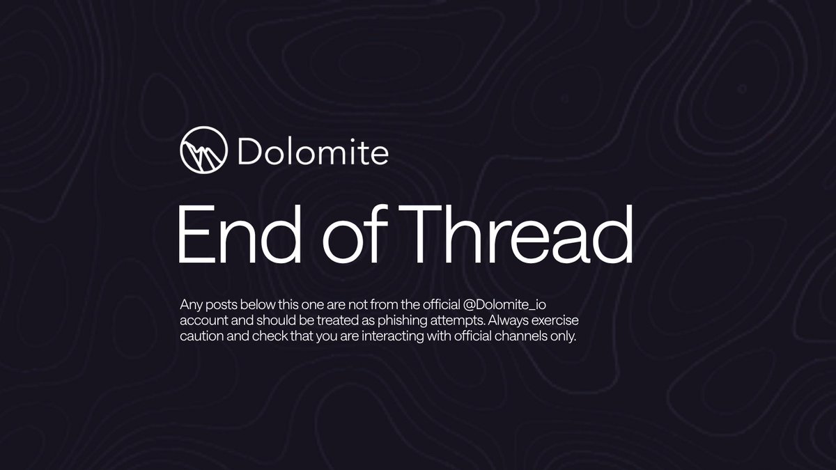 Dolomite_io's tweet photo. Any posts below this one are not from the official @Dolomite_io account and should be treated as phishing attempts. Always exercise caution and check that you are interacting with official channels only. https://t.co/uI0EnWbDBT