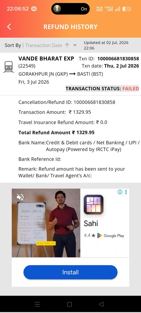 GTA_VI_COUNT's tweet photo. Yah maine ticket book kiya paisa cut gaya lekin book nahi hua ,ab refund  karne ke liye request Kiya to yaha bol diya bank me send kar diya gaya hai

Lekin mere bank me yah paise nahi aaye hai 

@IRCTCofficial @RailwaySeva https://t.co/Bi2zRApQao