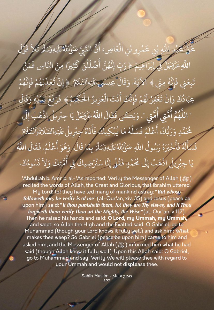 ahadeth's tweet photo. 'Abdullah b. Amr b. al-'As reported: Verily the #Messenger of Allah (ﷺ) recited the words of Allah, the Great and Glorious, that Ibrahim uttered. "My Lord! lo! they have led many of mankind astray. But whoso followeth me, he verily is of me"…the full script of Hadith in the ALT https://t.co/khBw0NAkiI