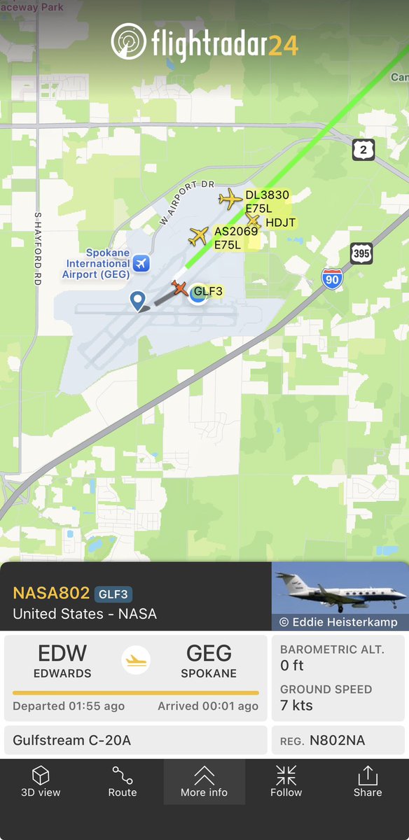 SpokaneSkyWatch's tweet photo. Also what a rare visitor NASA802 N802NA just landed from Edwards https://t.co/gort5xsiDj