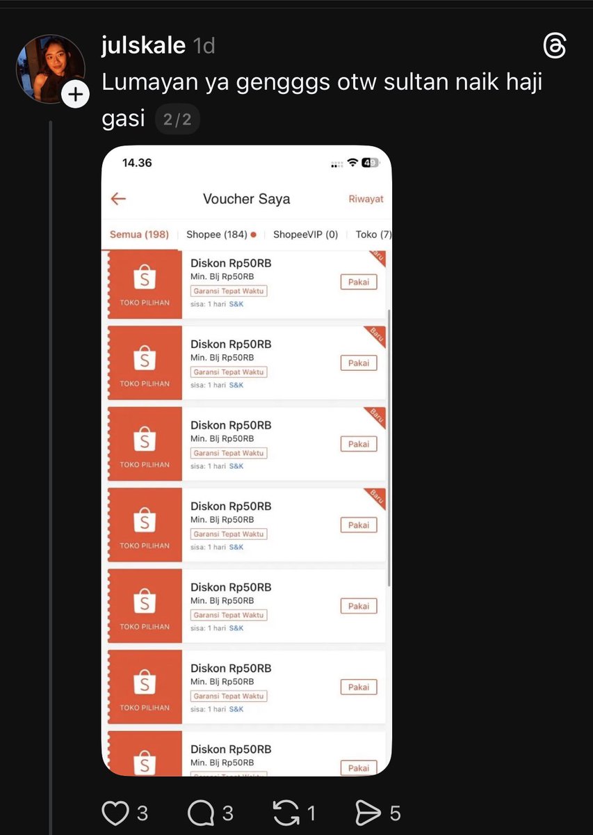 reviewbylia's tweet photo. Buat yg gapaham, konteksnya tuh dia mesen instant prioritas tapi sengaja bayarnya dilamain.

Nanti kan telat juga tuh dateng barangnya, nah dapet kompensasi deh berupa voucher yg katanya bisa jadiin dia sultan~

Nanti yg kena siapa? Ya drivernya dan sellernya. https://t.co/aTB7DGhxVC
