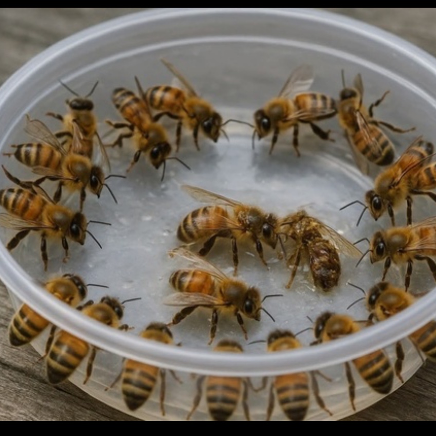 feelgoodtale's tweet photo. My dad has bees. Today, when I visited him, he showed me the honey he had harvested—an entire five-gallon bucket! As I lifted the lid, I noticed three tiny bees perched on the honey, struggling and nearly drowning. They were covered in sticky goo, barely able to move.

I asked if we could help them, but my dad shook his head. He was sure they wouldn't survive. "They're casualties," he said. I insisted once more—at least to spare them from suffering. After all, he himself had taught me that sometimes compassion means helping an animal—or even an insect—come to a dignified end. He finally agreed. He took the bees out and placed them in an empty yogurt container outside.

Because of the honey harvest, the yard was already bustling with activity, with bees flying everywhere. We left the small survivors on a bench and walked away.

A while later, my dad called me over to witness something incredible. The three sticky bees were now surrounded by their sisters. The others were tending to them—gently wiping the honey off their tiny bodies, refusing to abandon them. When we checked again later, only one bee remained, still being cared for. And finally, before I left, we checked one last time: the container was empty. All three had been rescued and were able to fly again.

They lived because they weren't alone. They lived because their family never gave up. They lived because their community believed in helping them until the very end.

Sister bees. Companion bees. United bees.

We could all learn from them.

Always—be kind. 🐝💛
