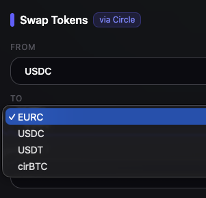 Memo_Journal's tweet photo. -UPDATES-

To make using our platform more convenient, we have added token swaps.

Available pairs:
USDC, EURC, USDT, cirBTC. https://t.co/pxGcA6ji06