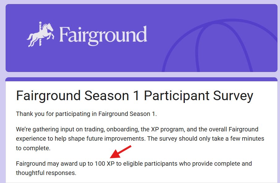 shadatofficial1's tweet photo. Fairground wants your feedback!

If you participated in Season 1, take a few minutes to complete the participant survey

🔗https://t.co/E0vNJuysMV

📝Share your thoughts on:
> Trading
> Onboarding
> XP Program
> Overall experience

🎁 Eligible users may receive up to 100 XP for thoughtful responses.

Quick task, possible bonus XP!