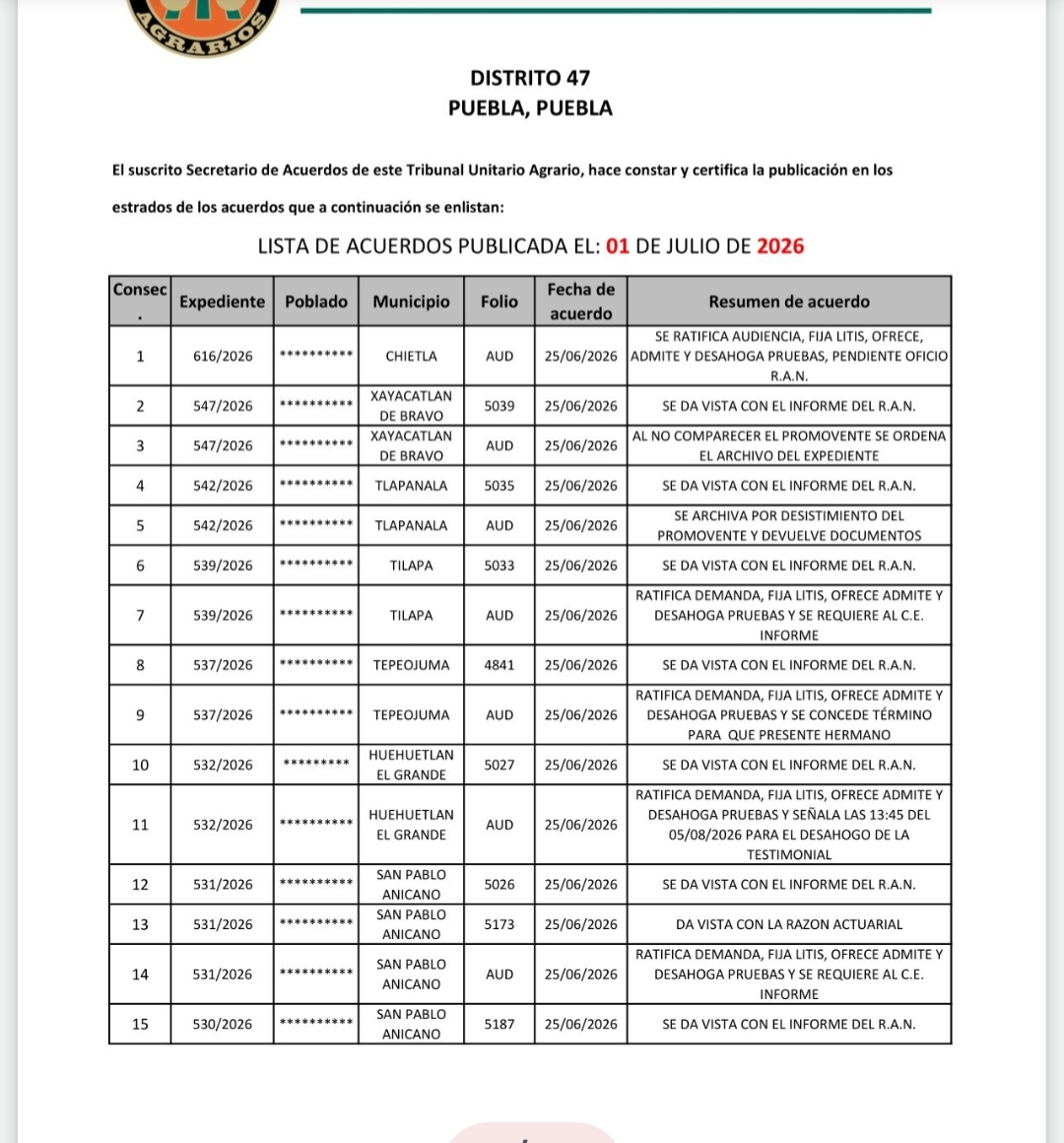 Tribunal47's tweet photo. Se publica la Lista de Acuerdos del dia 30 de Junio de 2026, publicada con fecha 01 de Julio de 2026 https://t.co/RF2DrbOKfX