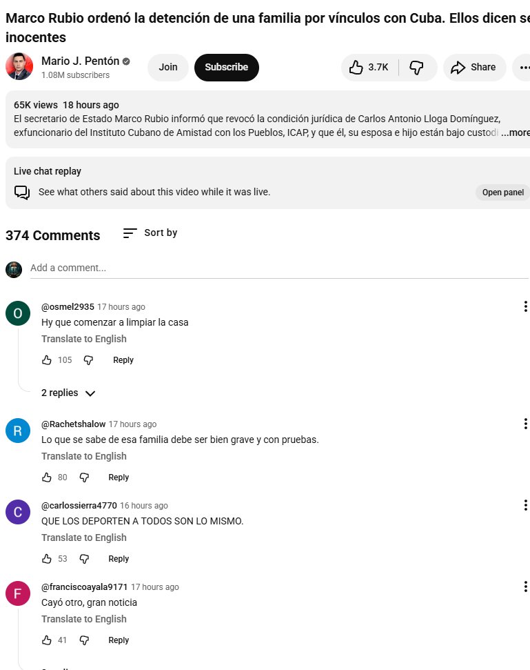 lamps_apple's tweet photo. @EricLDaugh I thought all the Spanish replies under a YouTube video supporting the family would be saying nasty things about Rubio and defending the family, but they’re all celebrating their removal. 🤣🤣🤣 Patriots!! https://t.co/2XlHnemMLZ