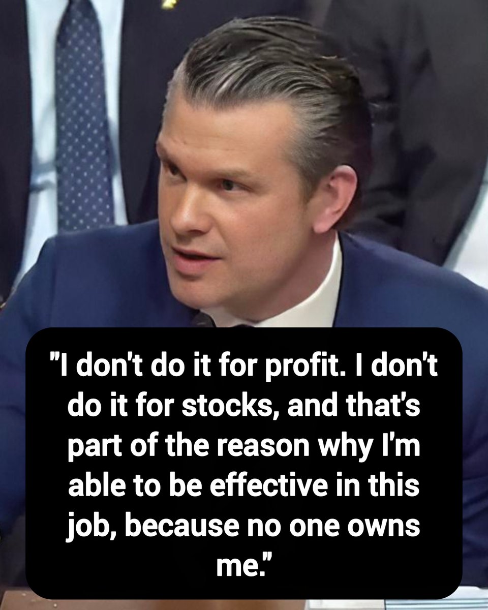 DavidJHarrisJr's tweet photo. Pete Hegseth: "I don't do it for profit. I don't do it for stocks, and that's part of the reason why I'm able to be effective in this job, because no one owns me."

Thoughts? https://t.co/4hzTBLovfn