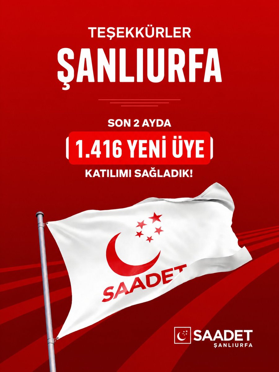 urfaSaadett's tweet photo. Teşekkürler Şanlıurfa. 👏

Son 2 ayda 1.416 yeni üyemizle daha güçlüyüz.

İnancımızı, heyecanımızı ve gayretimizi büyüten herkese teşekkür ediyoruz. https://t.co/dxKYrEu9dY