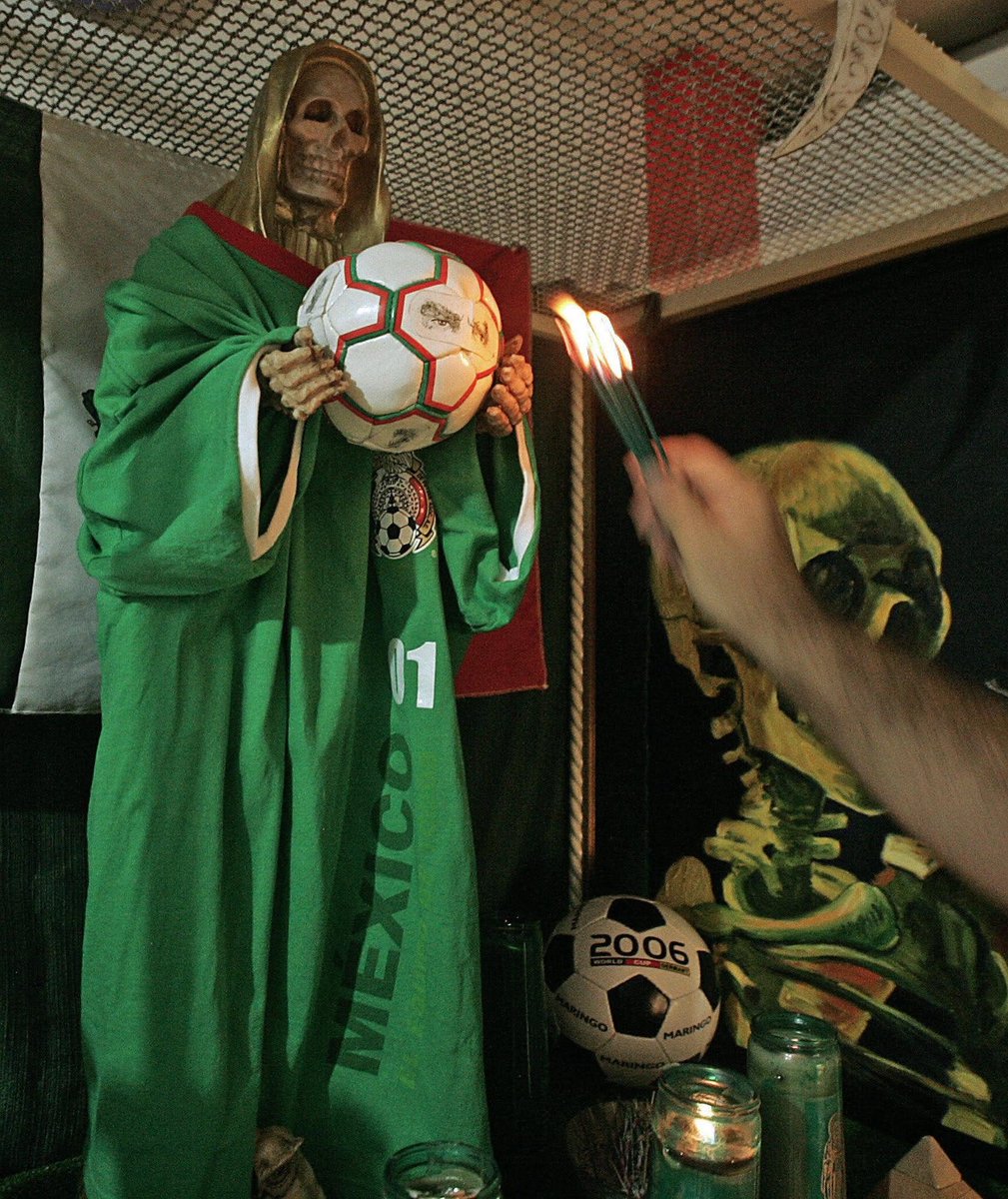AndrewChesnut1's tweet photo. Santa Muerte sporting the Mexican soccer jersey and being petitioned to bind Harry Kane of Team England on Sunday! https://t.co/hR1XZQdPBe