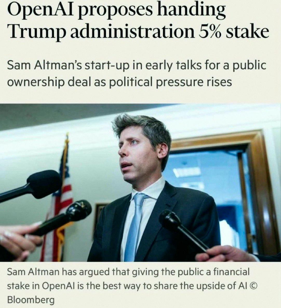 love_mrry's tweet photo. OpenAI、アメリカ政府���5%の株式を提供するって話が出てるみたい。

これは、政府がAIの失敗を絶対に避けたくなるから強気の材料だと思う一方で、OpenAIが深��な問題を抱えてて、結局政府が尻拭いする展開になるなら弱気の材料かな。

トランプ政権からすると、GDP成長の50%が設備投資で、OpenAI https://t.co/xUEzUZf4Jw