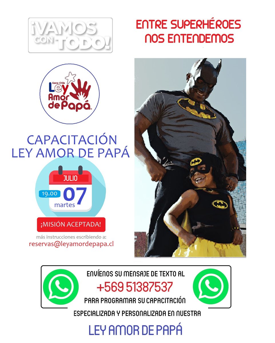 LeyAmordePapa's tweet photo. LA CONEXIÓN CON NUESTROS HIJOS ES LA MÁS PODEROSA DEL UNIVERSO... y no existe "VILLANA" que pueda destruirla, gracias a nuestra #LEYAMORDEPAPÁ

INFÓRMESE en reservas@leyamordepapa.cl y/o un MSG al WhatsApp +56 9 51387537 para programar su CAPACITACIÓN PERSONALIZADA @AmordePapa https://t.co/Mb8ueAEJXO