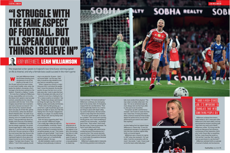 FourFourTwo's tweet photo. 🎤 Henry Winter meets Leah Williamson

The respected writer speaks to England’s two-time Euros-winning captain on life at Arsenal and why a female boss could succeed in the men’s game

https://t.co/ROIAGYF5D7 https://t.co/UglaOouqEl
