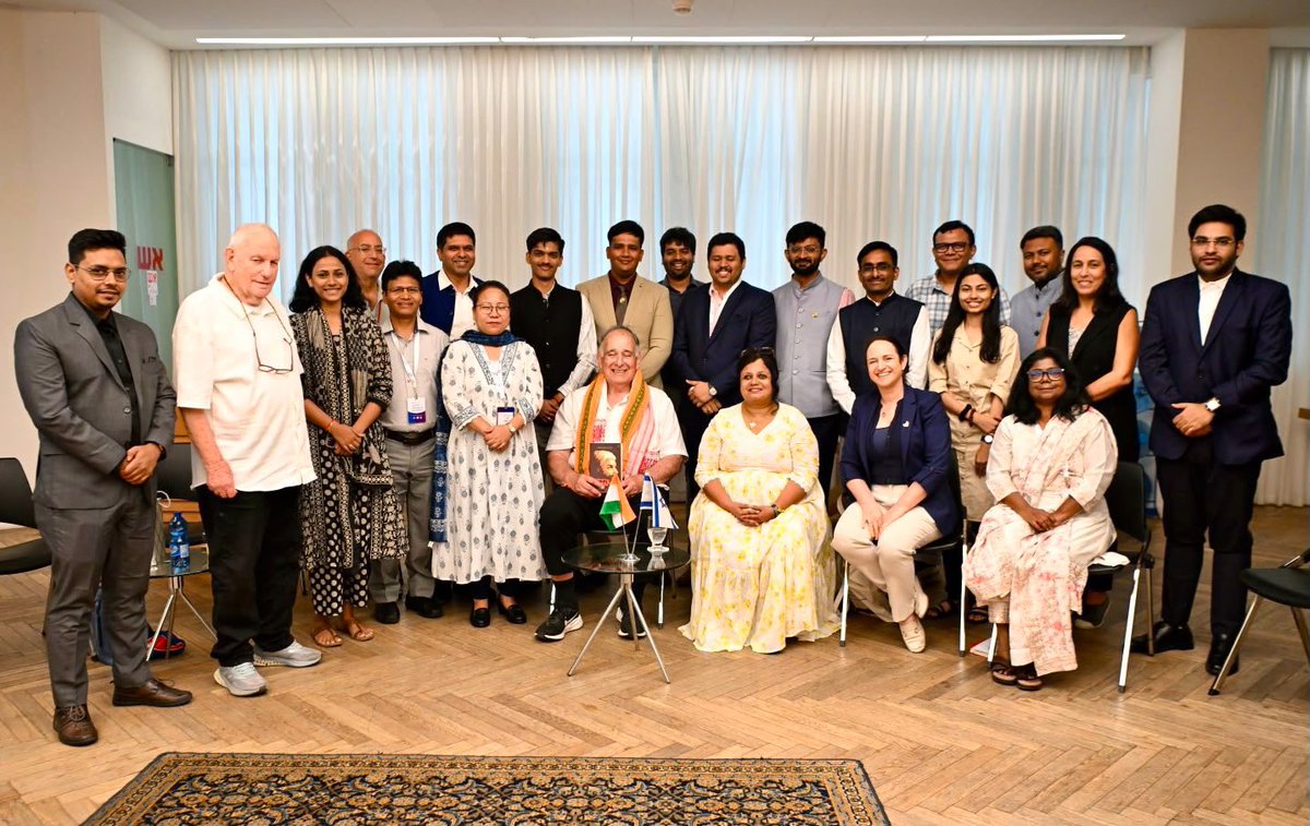 israelinMumbai's tweet photo. Indian delegation of researchers & thinkers met the mayor of #Haifa @YahavYona and presented a book on Chhatrapati Shivaji. 
He expressed support of his municipality to partner with @israelinMumbai to install the staue of Chhatrapati Shivaji in Haifa, Israel. @yanivrev & @HeferAvishag