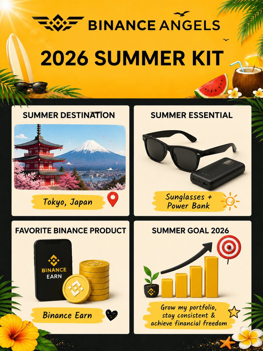NamiShah190177's tweet photo. @BinanceAngels @NamiShah190177
☀️ My 2026 Summer Kit is all about exploring new places, staying powered up, growing my portfolio, and making every season count. Here's to sunshine, consistency, and new milestones ahead! 🌴📈💛
#SummerTimeChallenge #BinanceAngles #2026SummerKit https://t.co/mXhwbEuNTF