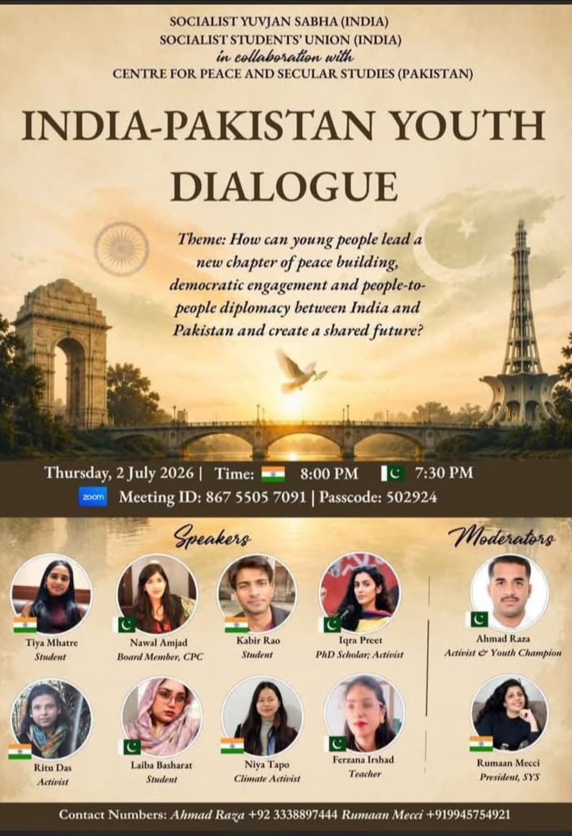VikramadityaSum's tweet photo. So the Socialist/Communists and Islamists of Pakistan want India to start the dialogue and resolve all the issues peacefully.
I join this meeting out of curiosity.
I think for the sake of Indus Water Treaty (IWT) Pakistanis want to ignore Asim Munir's anti-Hindu speech for the while. According to them people on the both side of the border are the same. They same origin, same customs, same language, etc. which is contrary to Asim's thoughts.
And I would like to ask these Indian socialists/communists that which Islamic country has allowed a Socialist Party or a Communist Party to operate freely? It's only India which allows you to operate and contest elections.
And one interesting but dangerous thing I noticed... 1/2
CC: @Iyervval @shambhav15 @AadiAchint @ajaykraina
