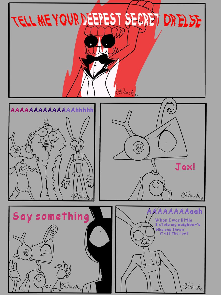 Juachoeart's tweet photo. Regular show inspired 
(Now that I think about it, it more funny in Spanish) 
#tadc #jax #zooble #kinger #caine #funnybunny #tadcfanart https://t.co/6UAlu0rl1L