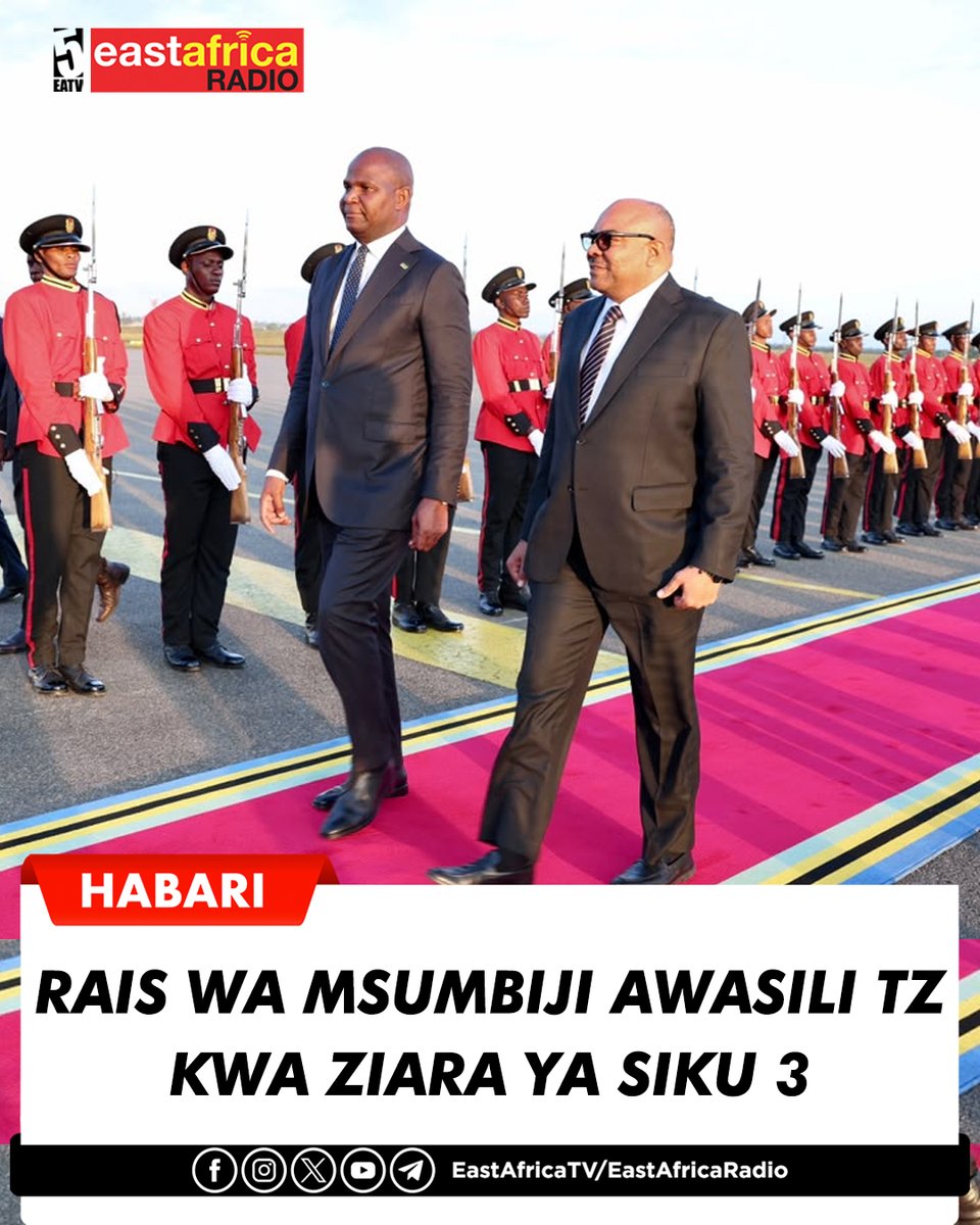 earadiofm's tweet photo. #HABARI Rais wa Jamhuri ya Msumbiji Mheshimiwa  Daniel Francisco Chapo amewasili nchini  kuanza ziara ya kikazi ya siku tatu, kuanzia Julai 2 -4 , 2026.

Katika Uwanja wa Ndege wa Kimataifa wa Julius Nyerere jijini Dar es Salaam Mheshimiwa Rais Daniel Francisco Chapo alipokelewa na Waziri wa Mambo ya Nje na Ushirikiano wa Afrika Mashariki Mhe. Balozi Dkt. Mahmoud Thabit Kombo (Mb) ambaye aliambatana na viongozi wengine waandamizi wa Serikali.

Akiwa nchini, Mheshimiwa Rais Chapo atafanya mazungumzo rasmi na mwenyeji wake Rais wa Jamhuri ya Muungano wa Tanzania,  Mheshimiwa Dkt. Samia Suluhu Hassan, Ikulu, jijini Dar es Salaam.

Aidha, Mheshimiwa Rais Chapo atafungua rasmi Maonesho ya 50 ya Biashara ya Kimataifa ya Dar es Salaam; atamtembelea Mama Maria Nyerere kwa lengo la kumsalimia na ataweka jiwe la msingi la ujenzi wa Ubalozi wa Msumbiji jijini Dar es Salaam.

Itakumbukwa kuwa,  ziara hii ni ya tatu kwa Mheshimiwa Chapo kufanyika hapa nchini tangu alipoingia madarakani mwaka 2024 jambo lililoakisi dhamira ya viongozi wa nchi hizi mbili ya kuendelea kuimarisha mahusiano ya kirafiki na ushirikiano wa uhusiano wa kindugu kati ya Tanzania na inatarajiwa kufungua fursa mpya za ushirikiano wa karibu yaliyojengwa juu ya historia ya ujirani mwema na mshikamano wa muda mrefu.
#EastAfricaRadio