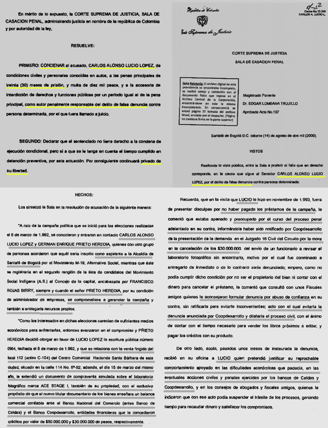 JuanPoe's tweet photo. Sabe @el_BID que Carlos Alonso Lucio a quien Abelardo de la Espriella puso como Director de los equipos de empalme, lo condenaron por falsa denuncia por simular contratos para obtener créditos millonarios de 2 bancos y no pagarlos, engañando a la justicia ¿60 mill/dólares a eso? https://t.co/Bg2Ifi6EG0