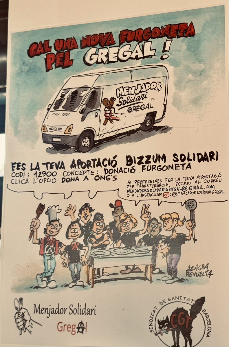 CGTBarcelona's tweet photo. Avui, donem visibilitat i suport al  sanitat bcn i menjador solidari GREGAL per recaudar mitjans i que puguin comprar una nova FURGONETA https://t.co/ES2yGtCwDl