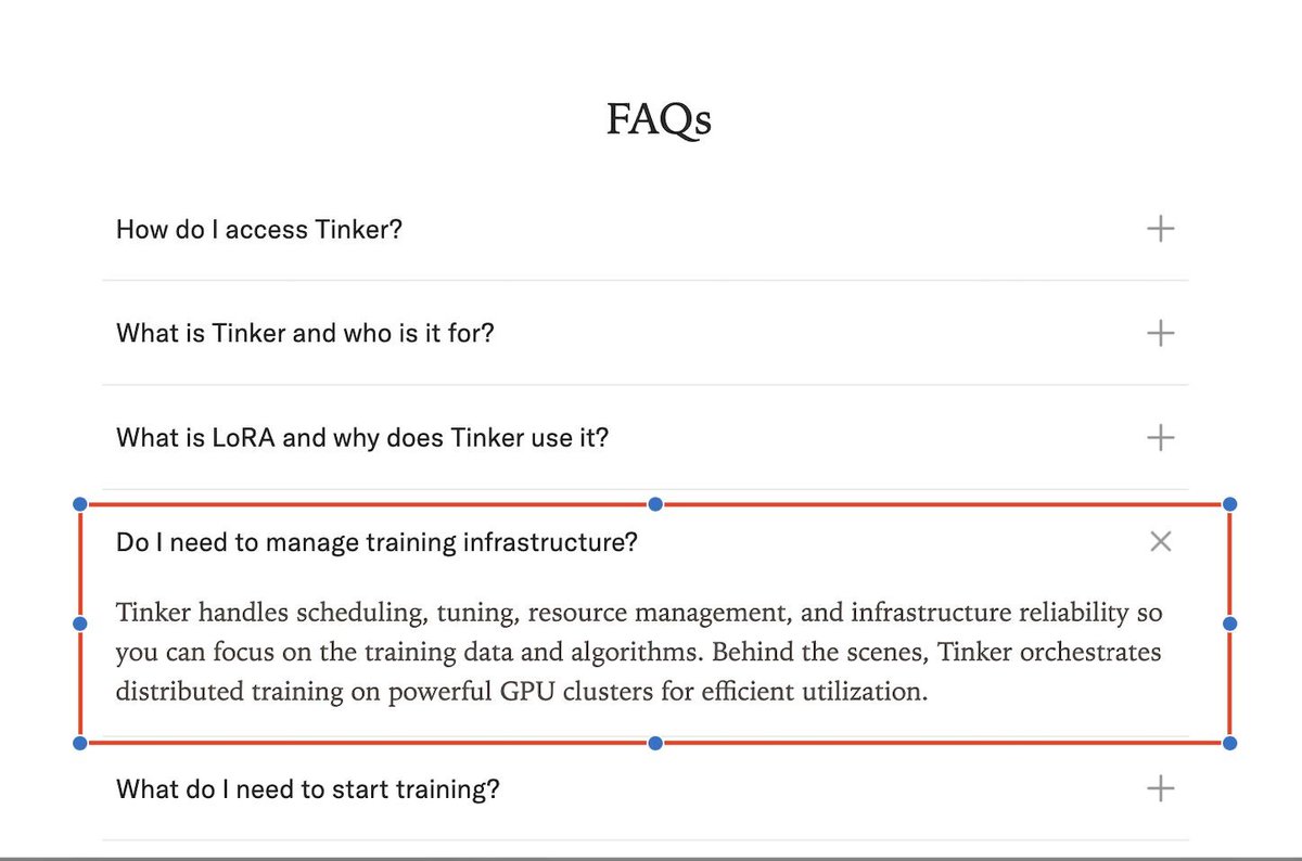 skabhi_'s tweet photo. Couldn't anticipate last year models training would abstract so fast. 
Such an interesting trend to see AI infra moving one layer up the stack.

When training infra becomes programmable through APIs, the bottleneck wouldn't be distributed computing but the boring stuffs. https://t.co/3T6OHZIdXE