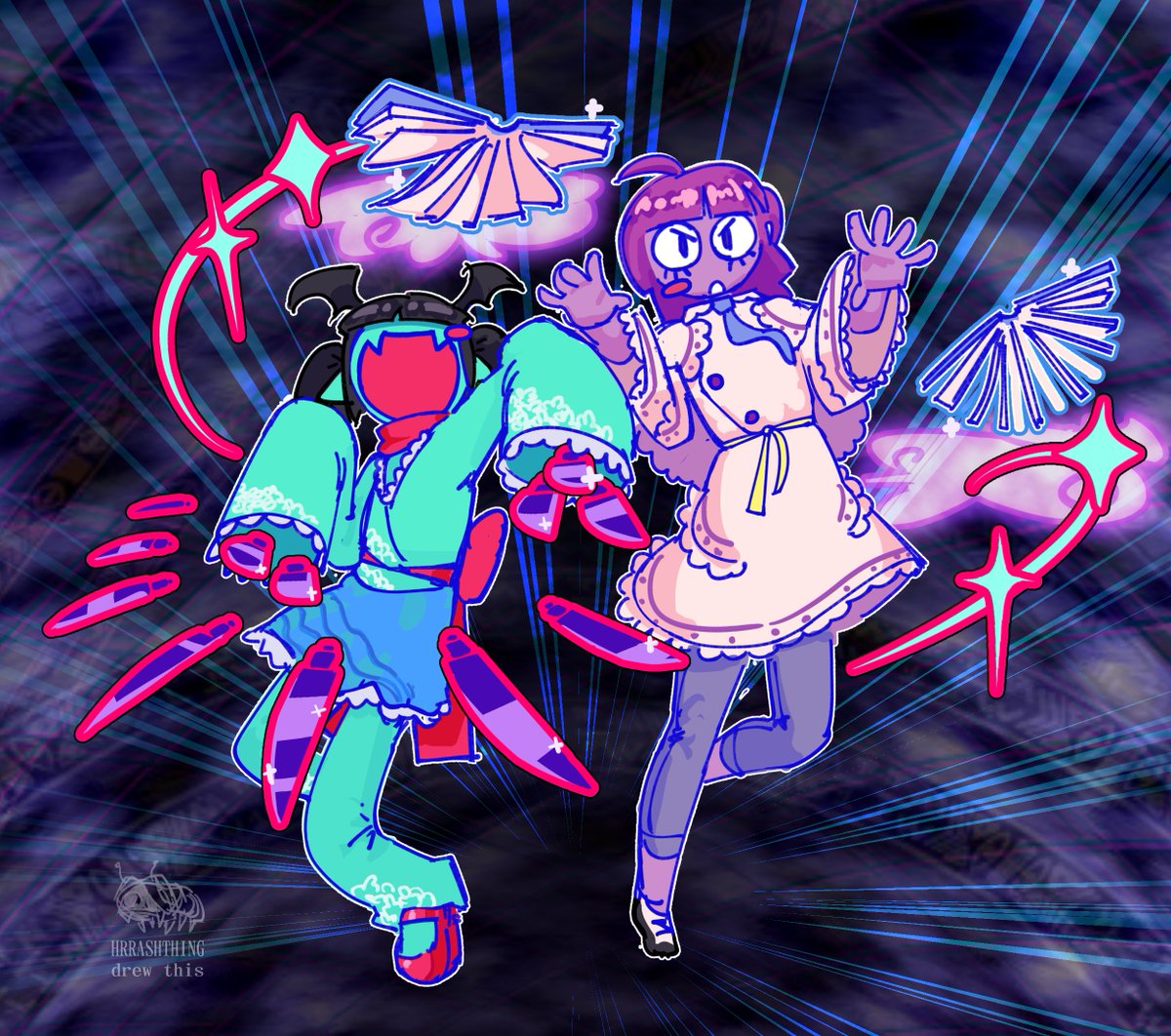HRRASHTHING's tweet photo. u get jumped by cyan flandre scarlet and nonbinary patchouli knowledge like an hour into it n they tell u this isnt the best chapter #DELTARUNE https://t.co/YNFwDgjaOT