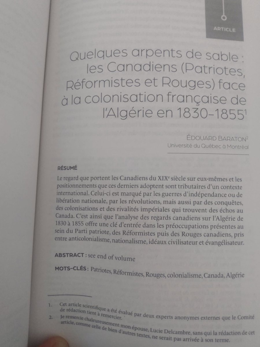 BaratonEdouard's tweet photo. #bascanada #patriotes #reformistes #algérie
Mon article #quelquesarpentsdesable les canadiens face à la question coloniale algérienne de 1830 à 1855. Un sujet plein de paradoxes et qui me semble très important pour le présent.
Publié au #BHP Bulletin d'Études politiques https://t.co/2g5dp2FBDf