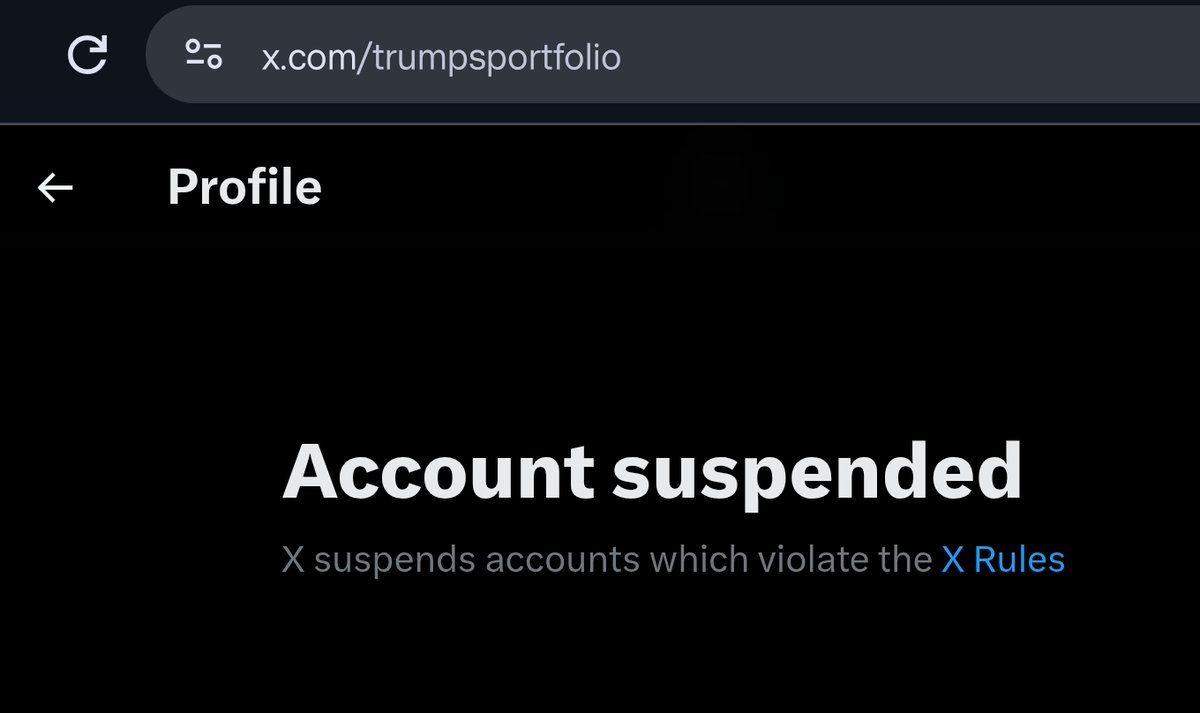 MastrXYZ's tweet photo. Free speech by Elon Musk standards.

This account @TrumpsPortfolio was continuously tracking and collecting Trump’s stock activity and the broader purchases of his scammer family.

Now the account has been banned. https://t.co/EmhOOF2e2i