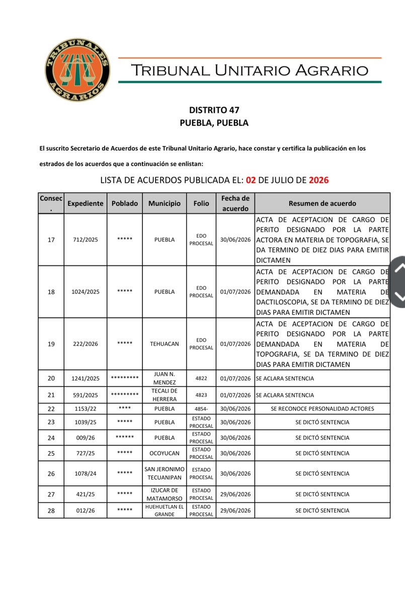 Tribunal47's tweet photo. Se publica la Lista de Acuerdos correspondientes al dia 01 de Julio 2026 publicada con fecha 02 de Julio 2026 https://t.co/uJDjUXElU3